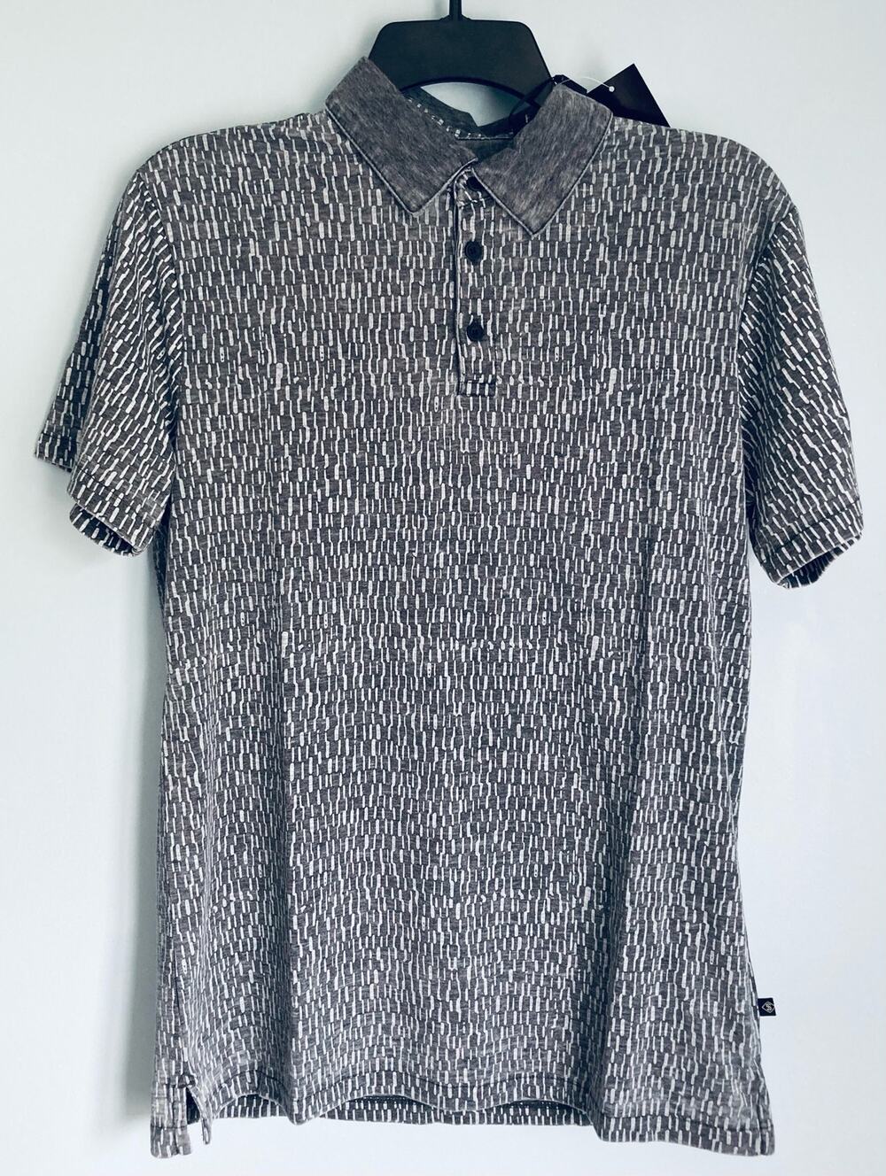 Henley Polo Shirt Men's Small Indigo Star Heather Black Casual Everyday